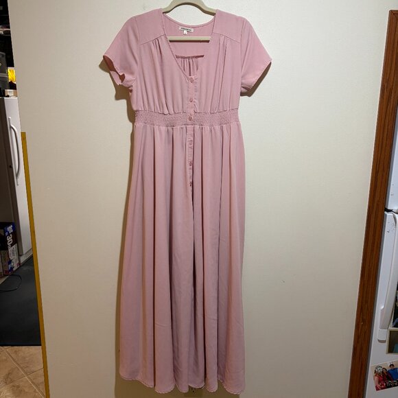 JessaKae Adelaide Smocked Maxi Dress Pink Button Front - Picture 3 of 10